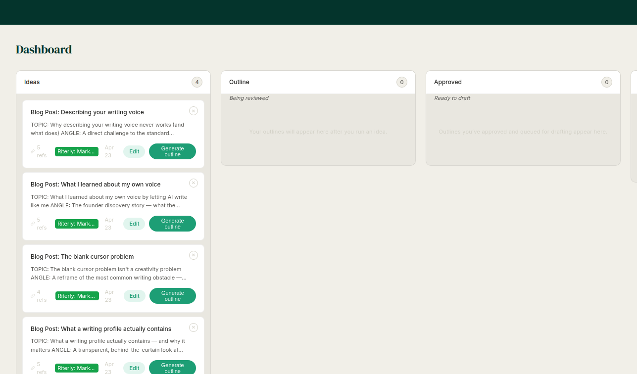 Riterly Account Dashboard