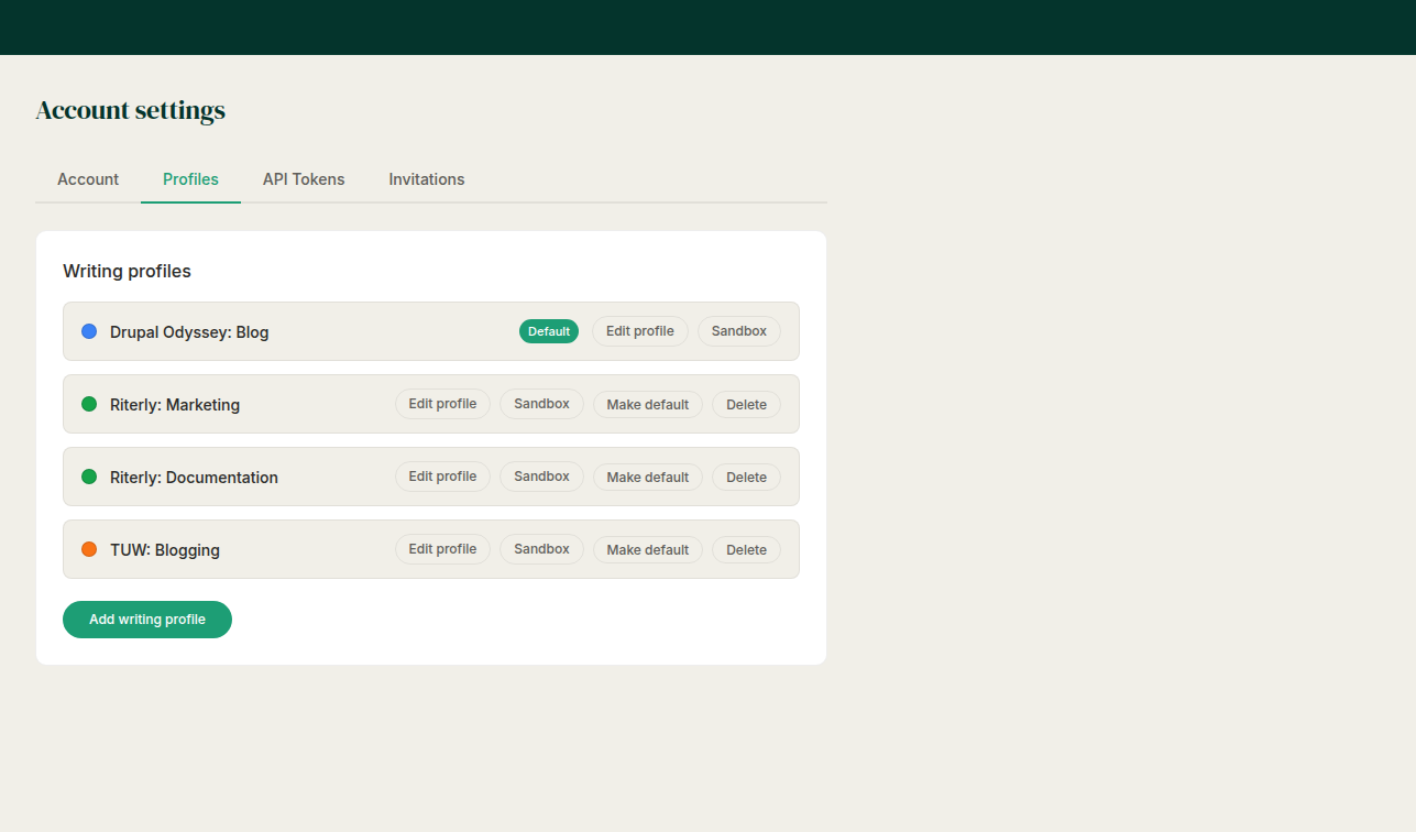 Riterly Account Writing Profiles List